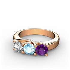Vela Tria Yüzük - Swarovski, akuamarin ve ametist 18 ayar rose altın yüzük #1t4m76j