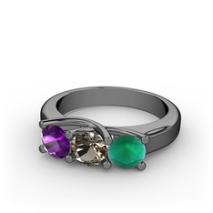 Vela Tria Yüzük - Ametist, dumanlı kuvars ve kök zümrüt 925 ayar siyah rodyum kaplama gümüş yüzük #1t7hrhp
