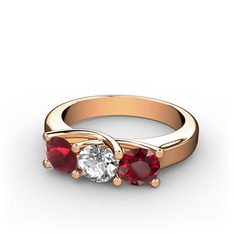 Vela Tria Yüzük - Kök yakut, swarovski ve garnet 18 ayar rose altın yüzük #1tl3qjk