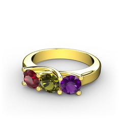 Garnet, peridot ve ametist 18 ayar altın yüzük