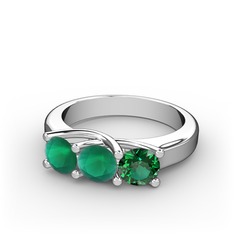 Vela Tria Yüzük - Kök zümrüt ve yeşil kuvars 8 ayar beyaz altın yüzük #1tsjjpg