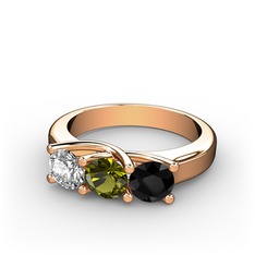 Pırlanta, peridot ve siyah zirkon 18 ayar rose altın yüzük (0.5 karat)