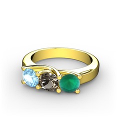 Vela Tria Yüzük - Akuamarin, dumanlı kuvars ve kök zümrüt 14 ayar altın yüzük #1ty4v8u