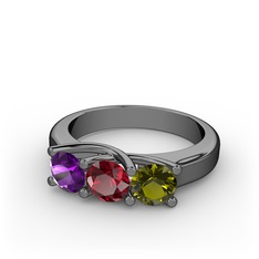 Vela Tria Yüzük - Ametist, garnet ve peridot 925 ayar siyah rodyum kaplama gümüş yüzük #1u0hoo2