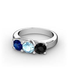 Vela Tria Yüzük - Lab safir, akuamarin ve siyah zirkon 14 ayar beyaz altın yüzük #1u1sdgc