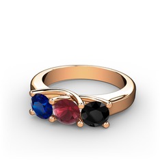 Vela Tria Yüzük - Lab safir, kök yakut ve siyah zirkon 18 ayar rose altın yüzük #1u5c9us