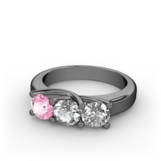Vela Tria Yüzük - Pembe kuvars, beyaz zirkon ve swarovski 925 ayar siyah rodyum kaplama gümüş yüzük #1u9p542