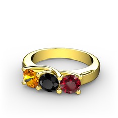 Vela Tria Yüzük - Sitrin, siyah zirkon ve garnet 8 ayar altın yüzük #1ue9ze2