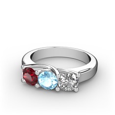 Vela Tria Yüzük - Garnet, akuamarin ve beyaz zirkon 18 ayar beyaz altın yüzük #1uej3o4