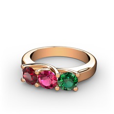 Vela Tria Yüzük - Garnet, rodolit garnet ve yeşil kuvars 18 ayar rose altın yüzük #1uf8f7b