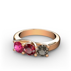 Vela Tria Yüzük - Rodolit garnet, garnet ve dumanlı kuvars 8 ayar rose altın yüzük #1uzjiyz