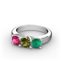 Vela Tria Yüzük - Rodolit garnet, peridot ve kök zümrüt 8 ayar beyaz altın yüzük #1v0q602
