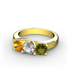 Sitrin, swarovski ve peridot 18 ayar altın yüzük