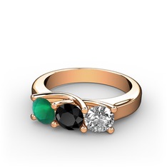 Vela Tria Yüzük - Kök zümrüt, siyah zirkon ve pırlanta 8 ayar rose altın yüzük (0.5 karat) #1v3qd12