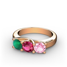 Vela Tria Yüzük - Kök zümrüt, rodolit garnet ve pembe kuvars 14 ayar rose altın yüzük #1v4or6x