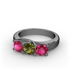 Vela Tria Yüzük - Rodolit garnet ve peridot 925 ayar siyah rodyum kaplama gümüş yüzük #1v7qc06