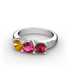 Vela Tria Yüzük - Sitrin, rodolit garnet ve kök yakut 18 ayar beyaz altın yüzük #1vb8pyt