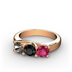 Vela Tria Yüzük - Dumanlı kuvars, siyah zirkon ve rodolit garnet 925 ayar rose altın kaplama gümüş yüzük #1vdy2mw