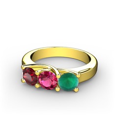 Garnet, rodolit garnet ve kök zümrüt 14 ayar altın yüzük