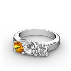 Vela Tria Yüzük - Sitrin, swarovski ve pırlanta 8 ayar beyaz altın yüzük (0.5 karat) #1vsr0oh