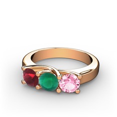 Vela Tria Yüzük - Kök yakut, kök zümrüt ve pembe kuvars 18 ayar rose altın yüzük #1vtzsd0