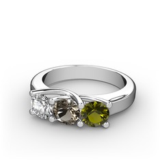 Vela Tria Yüzük - Pırlanta, dumanlı kuvars ve peridot 18 ayar beyaz altın yüzük (0.5 karat) #1vxa4fn