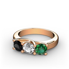 Vela Tria Yüzük - Siyah zirkon, pırlanta ve yeşil kuvars 925 ayar rose altın kaplama gümüş yüzük (0.5 karat) #1vyjzrk