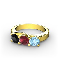 Vela Tria Yüzük - Siyah zirkon, kök yakut ve akuamarin 925 ayar altın kaplama gümüş yüzük #1vyxo0k