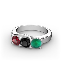 Vela Tria Yüzük - Garnet, siyah zirkon ve kök zümrüt 8 ayar beyaz altın yüzük #1w0e5tu