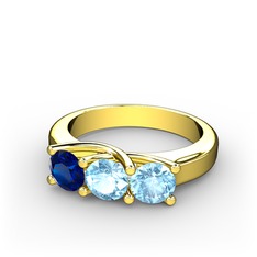 Vela Tria Yüzük - Lab safir ve akuamarin 8 ayar altın yüzük #1w0h42z