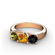 Peridot, sitrin ve siyah zirkon 18 ayar rose altın yüzük