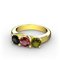 Vela Tria Yüzük - Siyah zirkon, garnet ve peridot 8 ayar altın yüzük #1w4dx5r