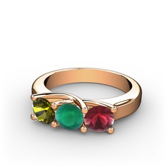 Peridot, kök zümrüt ve kök yakut 8 ayar rose altın yüzük