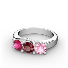 Rodolit garnet, garnet ve pembe kuvars 8 ayar beyaz altın yüzük
