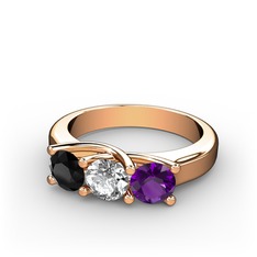 Vela Tria Yüzük - Siyah zirkon, pırlanta ve ametist 8 ayar rose altın yüzük (0.5 karat) #1w824ah