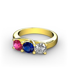 Rodolit garnet, lab safir ve swarovski 925 ayar altın kaplama gümüş yüzük