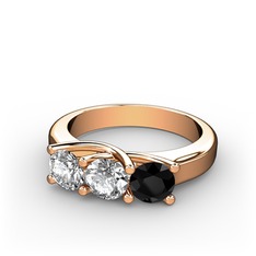 Vela Tria Yüzük - Pırlanta, swarovski ve siyah zirkon 8 ayar rose altın yüzük (0.5 karat) #1wo96hr