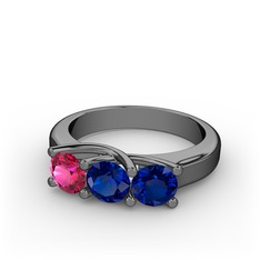 Vela Tria Yüzük - Rodolit garnet ve lab safir 925 ayar siyah rodyum kaplama gümüş yüzük #1wop0hl