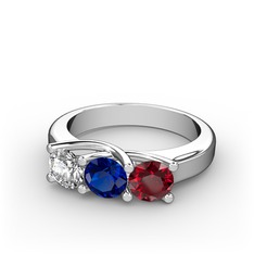 Swarovski, lab safir ve garnet 8 ayar beyaz altın yüzük