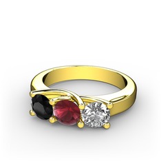 Vela Tria Yüzük - Siyah zirkon, kök yakut ve beyaz zirkon 18 ayar altın yüzük #1wt5fx6