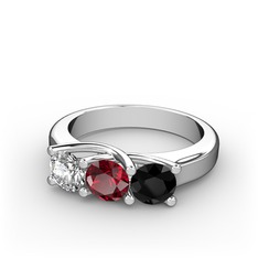 Vela Tria Yüzük - Swarovski, garnet ve siyah zirkon 925 ayar gümüş yüzük #1wwawjw