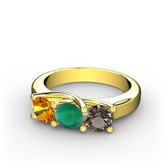 Vela Tria Yüzük - Sitrin, kök zümrüt ve dumanlı kuvars 925 ayar altın kaplama gümüş yüzük #1wz0l55