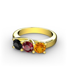 Vela Tria Yüzük - Siyah zirkon, garnet ve sitrin 14 ayar altın yüzük #1x8i6a3
