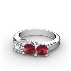 Vela Tria Yüzük - Swarovski ve kök yakut 18 ayar beyaz altın yüzük #1x96cy