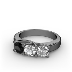 Vela Tria Yüzük - Siyah zirkon, swarovski ve beyaz zirkon 925 ayar siyah rodyum kaplama gümüş yüzük #1xd11k4