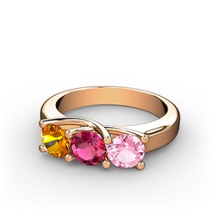 Vela Tria Yüzük - Sitrin, rodolit garnet ve pembe kuvars 18 ayar rose altın yüzük #1xd583c