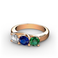 Vela Tria Yüzük - Pırlanta, lab safir ve yeşil kuvars 18 ayar rose altın yüzük (0.5 karat) #1xenagx