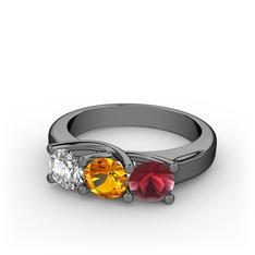 Vela Tria Yüzük - Beyaz zirkon, sitrin ve kök yakut 925 ayar siyah rodyum kaplama gümüş yüzük #1xhzjy3