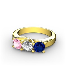 Vela Tria Yüzük - Pembe kuvars, swarovski ve lab safir 8 ayar altın yüzük #1xq43ou