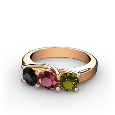 Vela Tria Yüzük - Siyah zirkon, garnet ve peridot 18 ayar rose altın yüzük #1xqmc6l